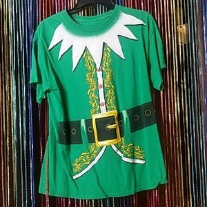 Green and White Short Sleeve Elf Costume Tee